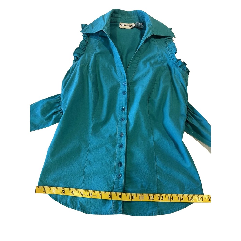 Millenium 100% Cotton Button Down Collar Ruffle D… - image 6